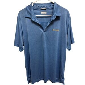Columbia PFG Mens Blue Heathered Short Sleeve Performance Fishing Polo Shirt L